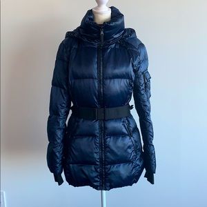 S13/NYC Beautiful Long Warm Coat Waist Belt Navy